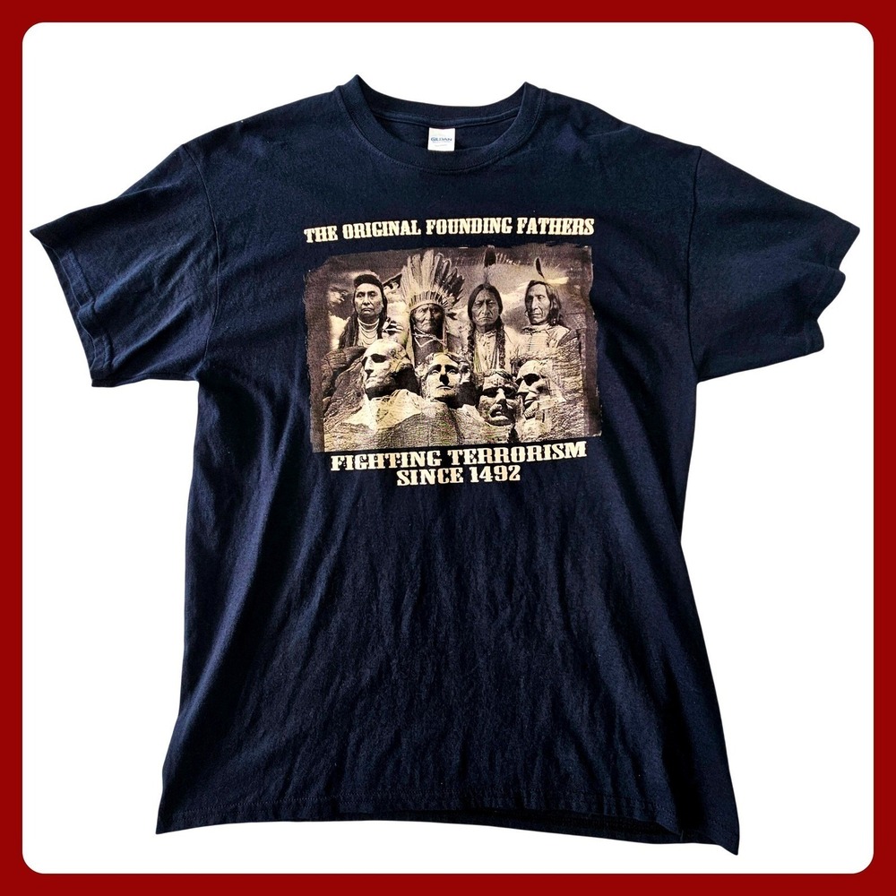 Gildan Original Founding Fathers Native American Graphic T-Shirt‎ L Black LN